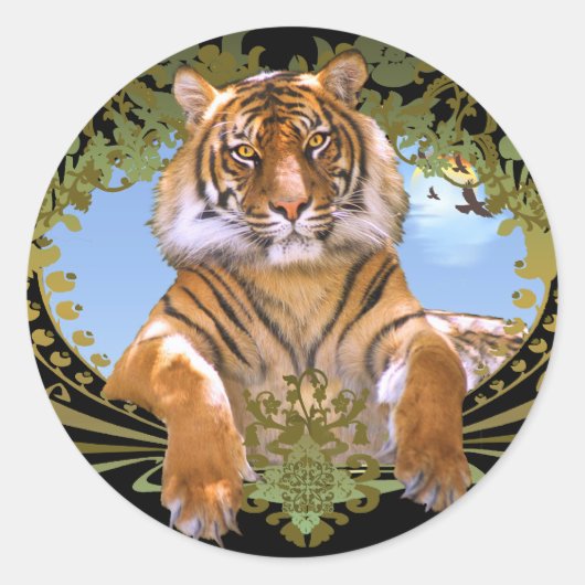 Hevige tijgerkam bedreigd ronde sticker (Voorkant)