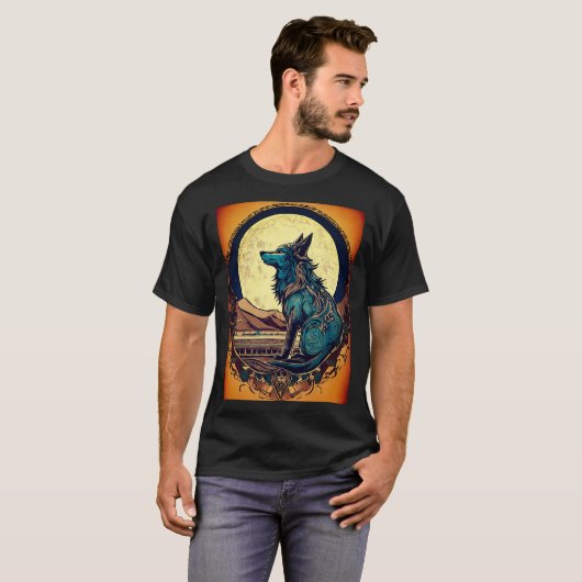 Hevige Tribal Wolf Howling bij de Maan T-Shirt (Voorkant volledig)