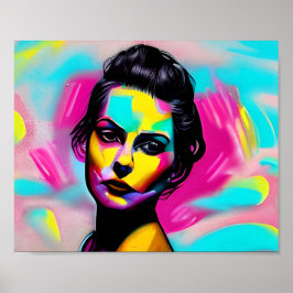 Hevige Vrouw Graffiti Kunst Kleurrijke AI Gegenere Poster