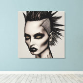 Hevige vrouw in Mohawk en piercings Gothic Punk Canvas Afdruk (Insitu (Houten vloer))
