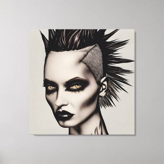 Hevige vrouw in Mohawk en piercings Gothic Punk Canvas Afdruk (Voorkant)