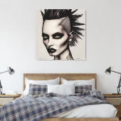 Hevige vrouw in Mohawk en piercings Gothic Punk Canvas Afdruk (Insitu (Slaapkamer))