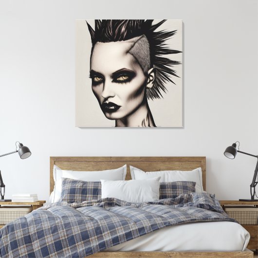 Hevige vrouw in Mohawk en piercings Gothic Punk Canvas Afdruk (Insitu (Slaapkamer))