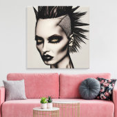 Hevige vrouw in Mohawk en piercings Gothic Punk Canvas Afdruk (Insitu (Woonkamer))