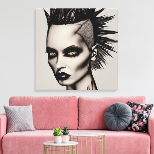 Hevige vrouw in Mohawk en piercings Gothic Punk Canvas Afdruk (Insitu (Woonkamer))