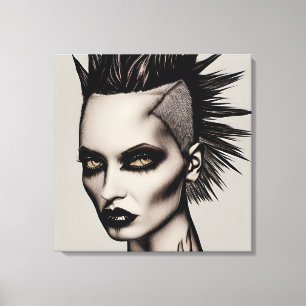 Hevige vrouw in Mohawk en piercings Gothic Punk Canvas Afdruk