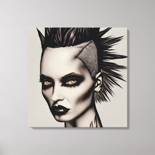 Hevige vrouw in Mohawk en piercings Gothic Punk Canvas Afdruk (Voorkant)