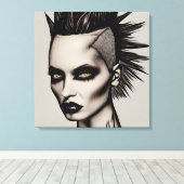 Hevige vrouw in Mohawk en piercings Gothic Punk Canvas Afdruk (Insitu (Houten vloer))