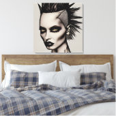 Hevige vrouw in Mohawk en piercings Gothic Punk Canvas Afdruk (Insitu (Slaapkamer))