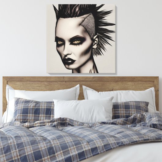Hevige vrouw in Mohawk en piercings Gothic Punk Canvas Afdruk (Insitu (Slaapkamer))