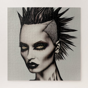 Hevige vrouw in Mohawk en piercings Gothic Punk Legpuzzel