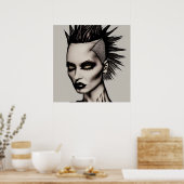 Hevige vrouw in Mohawk en piercings Gothic Punk Poster (Keuken)