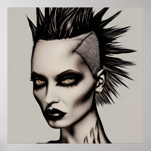 Hevige vrouw in Mohawk en piercings Gothic Punk Poster