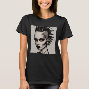 Hevige vrouw in Mohawk en piercings Gothic Punk T-shirt
