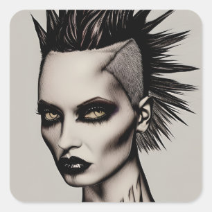 Hevige vrouw in Mohawk en piercings Gothic Punk Vierkante Sticker