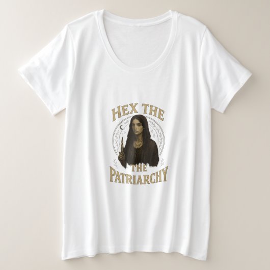 Hex de Patriarchie – Wiccan Heks Illustratie Grote Maat T-shirt (Design voorkant)