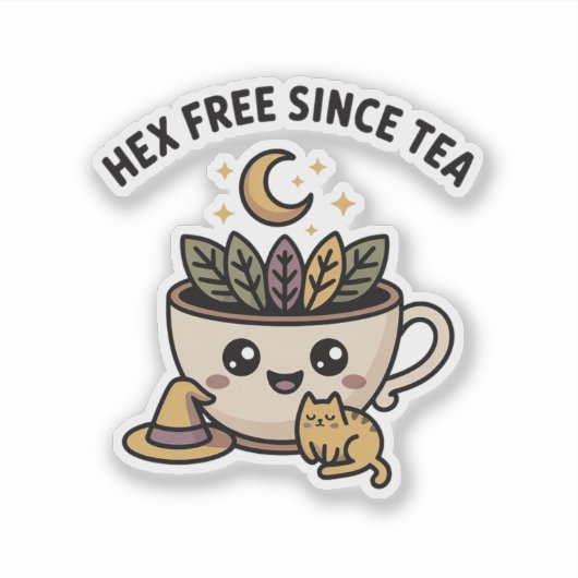 Hex Free Since Tea — gezellige heksenthee en -kat Sticker (Voorkant)