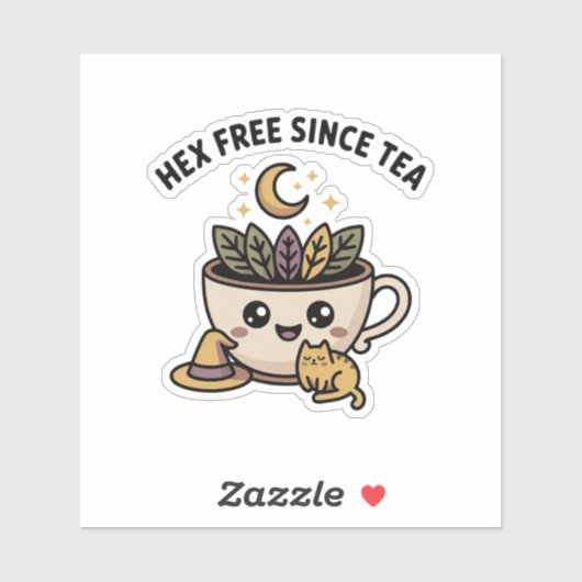 Hex Free Since Tea — gezellige heksenthee en -kat Sticker (Vel)