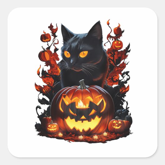 Hex, het Halloween zwarte kat T-shirt Vierkante Sticker (Voorkant)