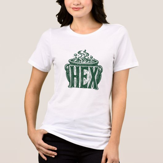 Hex Ketel Halloween Linocut Ontwerp Tri-Blend Shirt (Voorkant)