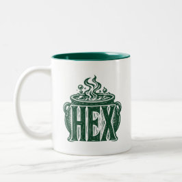 Hex Ketel Halloween Linocut Ontwerp Tweekleurige Koffiemok