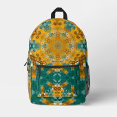 Hex Mandala blauw en geel Bedrukte Rugzak (Voorkant)