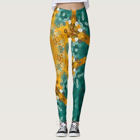 Hex Mandala blauw en geel Leggings (Voorkant)