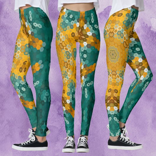 Hex Mandala blauw en geel Leggings