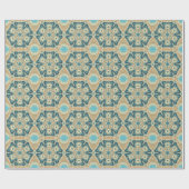 Hex Mandala Blauw en Sinaasappel Cadeaupapier (Vlak)