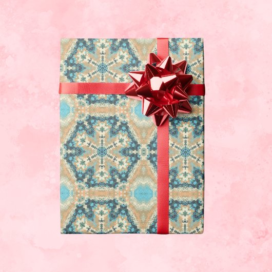 Hex Mandala Blauw en Sinaasappel Cadeaupapier