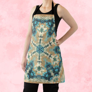 Hex Mandala Blauw en Sinaasappel Schort