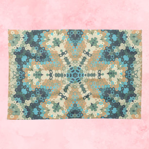 Hex Mandala Blauw en Sinaasappel Theedoek