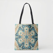 Hex Mandala Blauw en Sinaasappel Tote Bag (Voorkant)