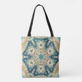 Hex Mandala Blauw en Sinaasappel Tote Bag (Achterkant)