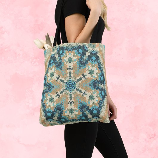 Hex Mandala Blauw en Sinaasappel Tote Bag