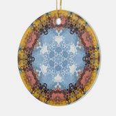 Hex Mandala blauw geel en roze Keramisch Ornament (Links)