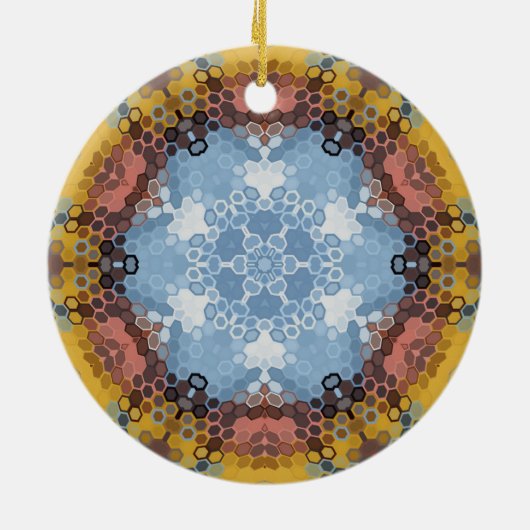 Hex Mandala blauw geel en roze Keramisch Ornament (Achterkant)