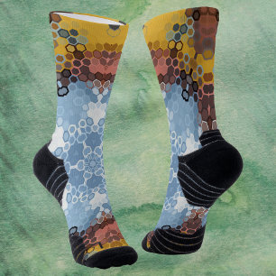 Hex Mandala blauw geel en roze Sokken