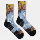 Hex Mandala blauw geel en roze Sokken (Rechts)