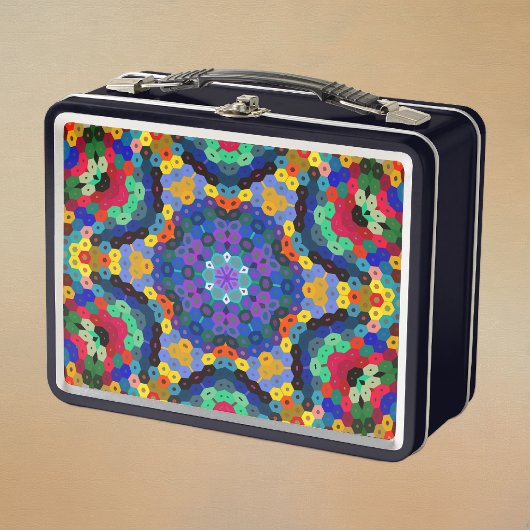 Hex Mandala Blauw Geel Rood en Groen