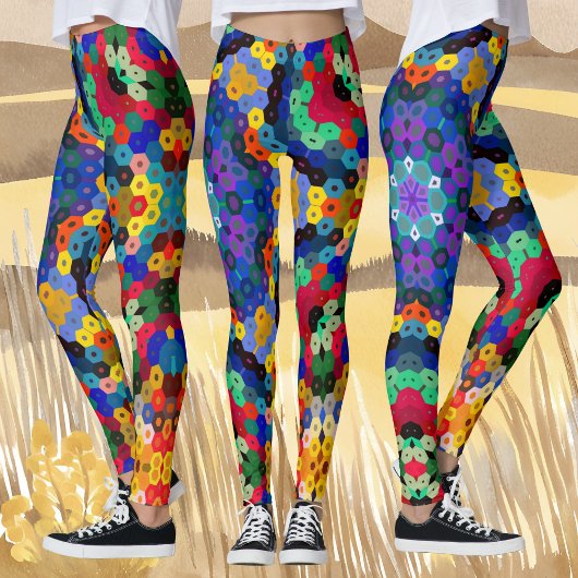 Hex Mandala Blauw Geel Rood en Groen Leggings