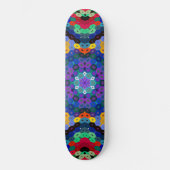 Hex Mandala Blauw Geel Rood en Groen Persoonlijk Skateboard (Voorkant)