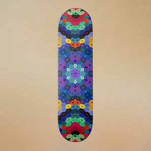 Hex Mandala Blauw Geel Rood en Groen Persoonlijk Skateboard
