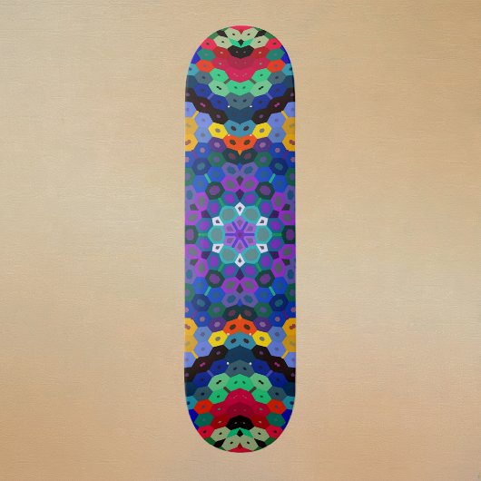 Hex Mandala Blauw Geel Rood en Groen Persoonlijk Skateboard
