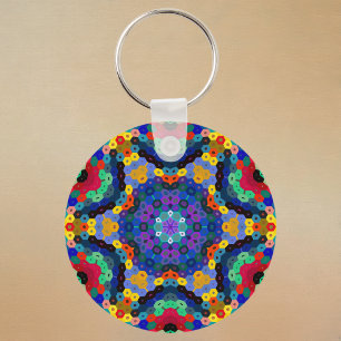 Hex Mandala Blauw Geel Rood en Groen Sleutelhanger