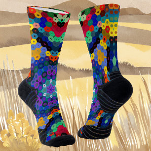 Hex Mandala Blauw Geel Rood en Groen Sokken