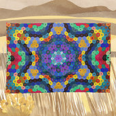 Hex Mandala Blauw Geel Rood en Groen Theedoek