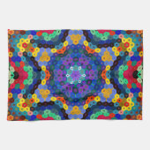 Hex Mandala Blauw Geel Rood en Groen Theedoek (Horizontaal)