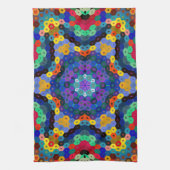 Hex Mandala Blauw Geel Rood en Groen Theedoek (Verticaal)
