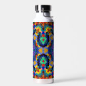 Hex Mandala Blauw Geel Rood en Groen Waterfles (Links)